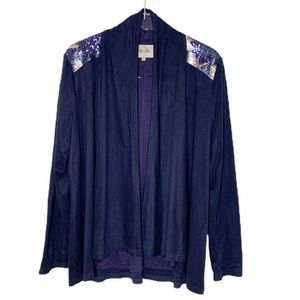 Miss Me Navy Faux Suede Sequin Shoulder Cardigan